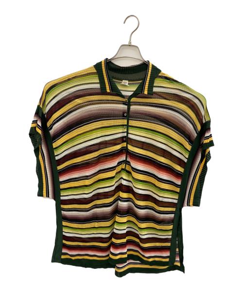 HERMES（エルメス）HERMES (エルメス) マルチボーダーレーヨンニットポロ イエロー×グリーン サイズ:SIZE 42の古着・服飾アイテム