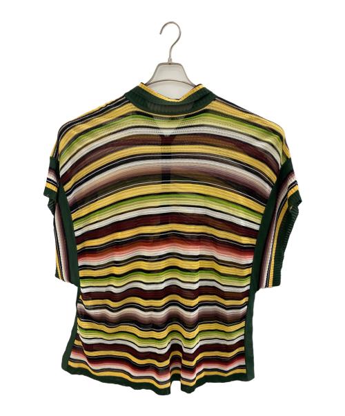 HERMES（エルメス）HERMES (エルメス) マルチボーダーレーヨンニットポロ イエロー×グリーン サイズ:SIZE 42の古着・服飾アイテム