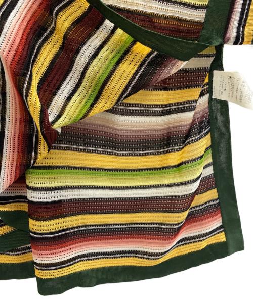 HERMES（エルメス）HERMES (エルメス) マルチボーダーレーヨンニットポロ イエロー×グリーン サイズ:SIZE 42の古着・服飾アイテム