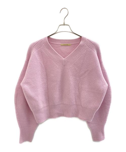 Curensology（カレンソロジー）Curensology (カレンソロジー) ウールカシミヤステッチVネックプルオーバー ピンク サイズ:Freeの古着・服飾アイテム