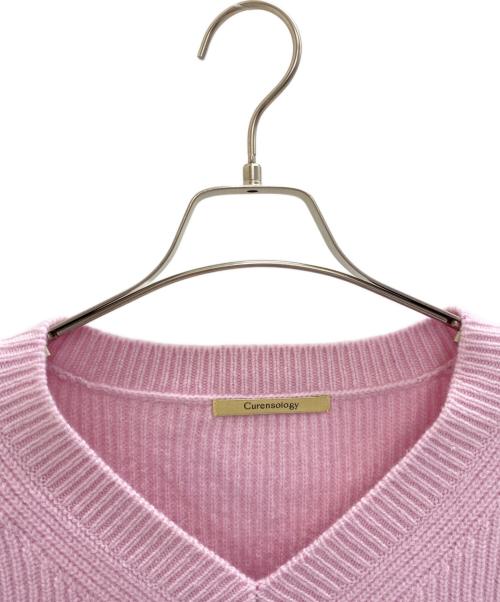 Curensology（カレンソロジー）Curensology (カレンソロジー) ウールカシミヤステッチVネックプルオーバー ピンク サイズ:Freeの古着・服飾アイテム