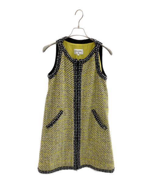 CHANEL（シャネル）CHANEL (シャネル) ツイードワンピース イエロー×ブラック サイズ:S (36)の古着・服飾アイテム