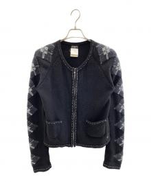 CHANEL（シャネル）の古着「ステッチワーク・ジップカーディガン」｜ブラック