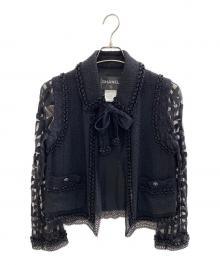 CHANEL（シャネル）の古着「ツイードレーススリーブジャケット」｜ブラック