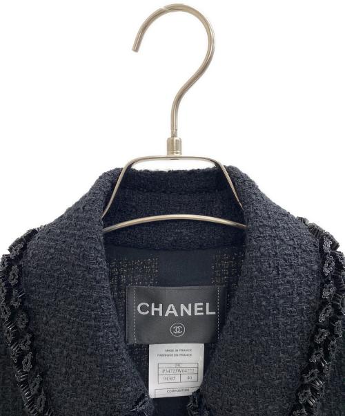 CHANEL（シャネル）CHANEL (シャネル) ツイードレーススリーブジャケット ブラック サイズ:M (40)の古着・服飾アイテム