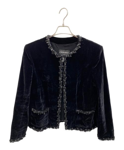CHANEL（シャネル）CHANEL (シャネル) ベロアジャケット ブラック サイズ:L (42)の古着・服飾アイテム