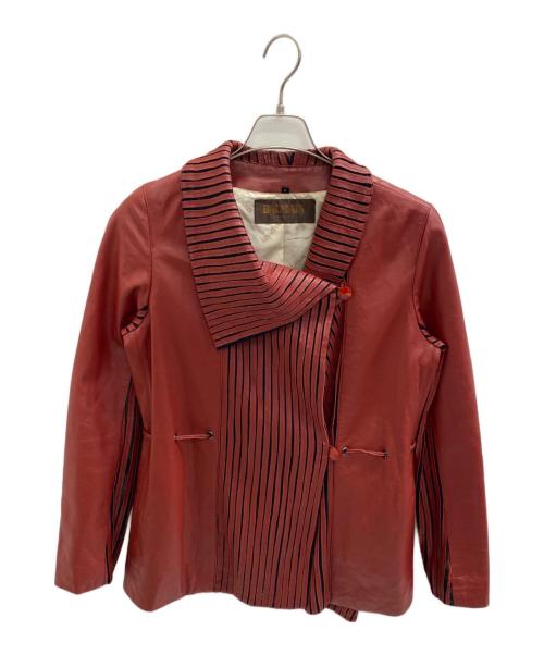 BALMAIN PARIS（バルマンパリ）BALMAIN Paris (バルマンパリ) 90's ストライプ・ラムレザージャケット レッド サイズ:11号の古着・服飾アイテム