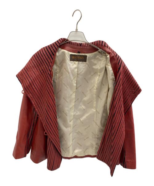 BALMAIN PARIS（バルマンパリ）BALMAIN Paris (バルマンパリ) 90's ストライプ・ラムレザージャケット レッド サイズ:11号の古着・服飾アイテム