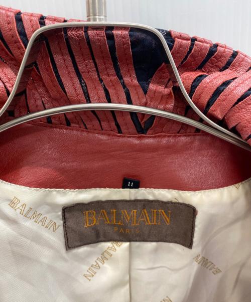 BALMAIN PARIS（バルマンパリ）BALMAIN Paris (バルマンパリ) 90's ストライプ・ラムレザージャケット レッド サイズ:11号の古着・服飾アイテム