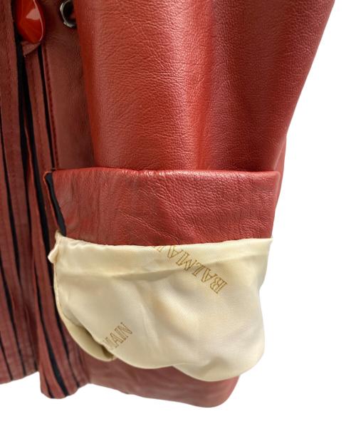 BALMAIN PARIS（バルマンパリ）BALMAIN Paris (バルマンパリ) 90's ストライプ・ラムレザージャケット レッド サイズ:11号の古着・服飾アイテム
