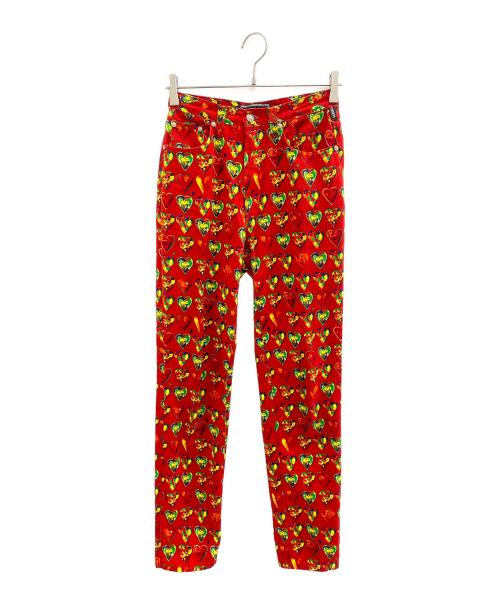VERSACE（ヴェルサーチ）VERSACE (ヴェルサーチ) 00's ハートプリント ツイルパンツ レッド サイズ:W28の古着・服飾アイテム