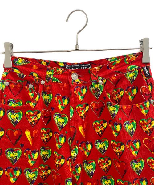 VERSACE（ヴェルサーチ）VERSACE (ヴェルサーチ) 00's ハートプリント ツイルパンツ レッド サイズ:W28の古着・服飾アイテム