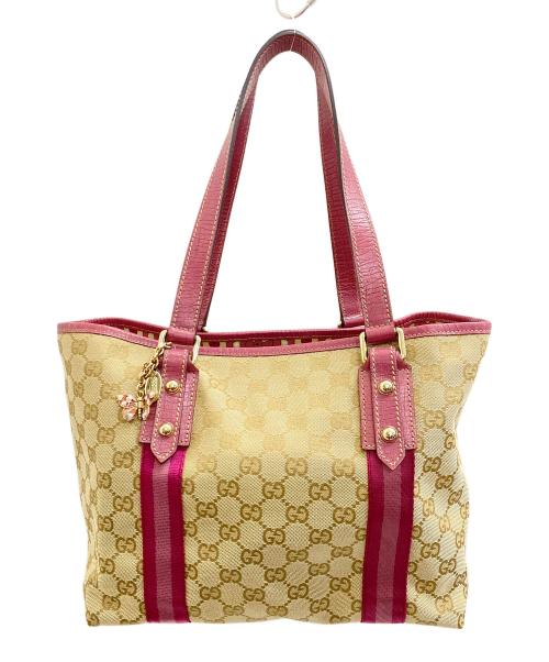 GUCCI（グッチ）GUCCI (グッチ) GGキャンバス シェリーライン ベージュ×ピンクの古着・服飾アイテム