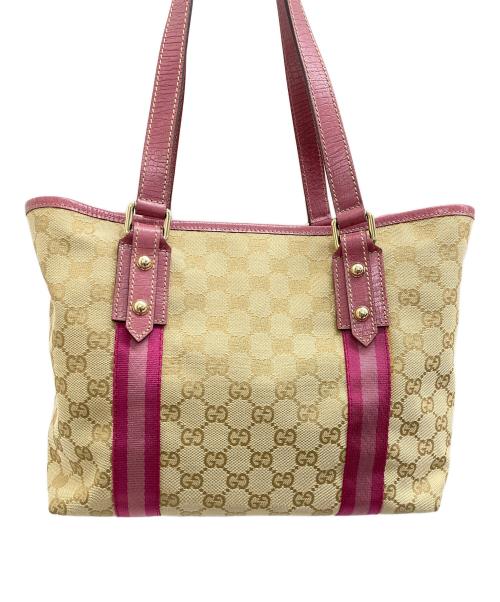 GUCCI（グッチ）GUCCI (グッチ) GGキャンバス シェリーライン ベージュ×ピンクの古着・服飾アイテム