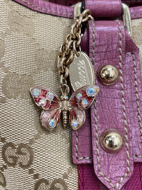 GUCCI（グッチ）GUCCI (グッチ) GGキャンバス シェリーライン ベージュ×ピンクの古着・服飾アイテム