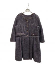 CHANEL（シャネル）の古着「00's ツイードノーカラーコート」｜ブラック×パープル