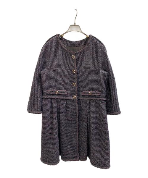 CHANEL（シャネル）CHANEL (シャネル) 00's ツイードノーカラーコート ブラック×パープル サイズ:44の古着・服飾アイテム