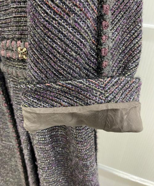 CHANEL（シャネル）CHANEL (シャネル) 00's ツイードノーカラーコート ブラック×パープル サイズ:44の古着・服飾アイテム