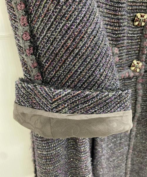 CHANEL（シャネル）CHANEL (シャネル) 00's ツイードノーカラーコート ブラック×パープル サイズ:44の古着・服飾アイテム