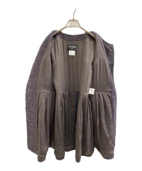 CHANEL（シャネル）CHANEL (シャネル) 00's ツイードノーカラーコート ブラック×パープル サイズ:44の古着・服飾アイテム