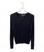 POLO RALPH LAURENポロ・ラルフローレン）の古着「ケーブルニット コットン Vネック セーター」｜ブラック