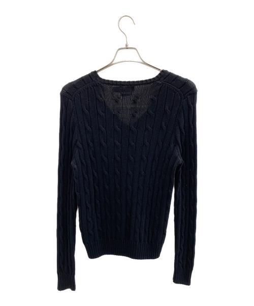 POLO RALPH LAUREN（ポロ・ラルフローレン）POLO RALPH LAUREN (ポロ・ラルフローレン) ケーブルニット コットン Vネック セーター ブラック サイズ:Lの古着・服飾アイテム