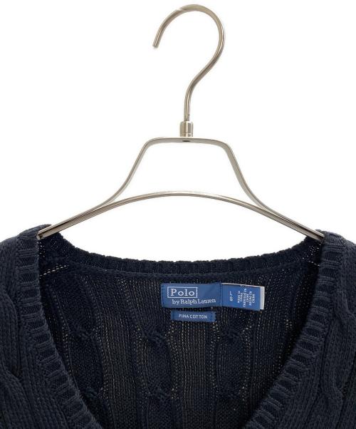 POLO RALPH LAUREN（ポロ・ラルフローレン）POLO RALPH LAUREN (ポロ・ラルフローレン) ケーブルニット コットン Vネック セーター ブラック サイズ:Lの古着・服飾アイテム
