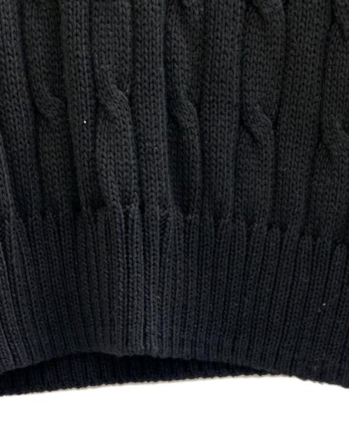 POLO RALPH LAUREN（ポロ・ラルフローレン）POLO RALPH LAUREN (ポロ・ラルフローレン) ケーブルニット コットン Vネック セーター ブラック サイズ:Lの古着・服飾アイテム