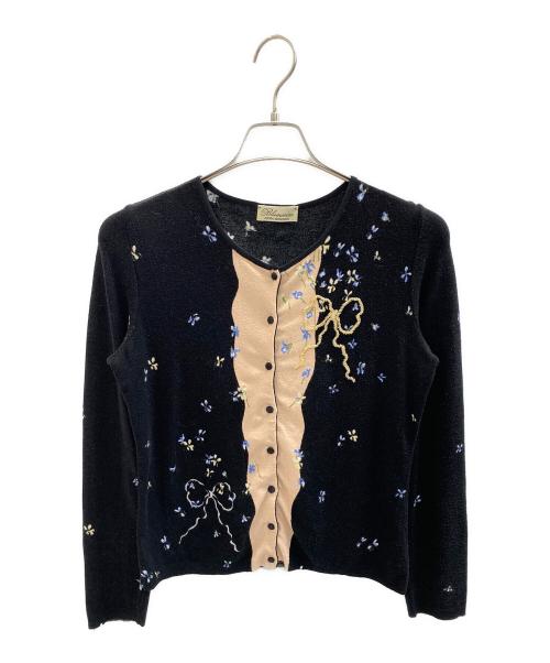 BLUMARINE（ブルマリン）BLUMARINE (ブルマリン) 薄手カーディガン ブラック×ピンク サイズ:L (42)の古着・服飾アイテム