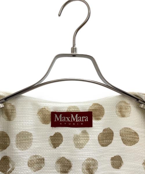 Max Mara Studio（マックスマーラ ストゥディオ）Max Mara Studio (マックスマーラ ストゥディオ) ノーカラージャケット ホワイト×ブラウン サイズ:L (40)の古着・服飾アイテム