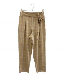 GALERIE VIE（ギャルリーヴィー）の古着「ウォッシャブルウールチェック フロントタックベルテッドパンツ」｜ブラウン