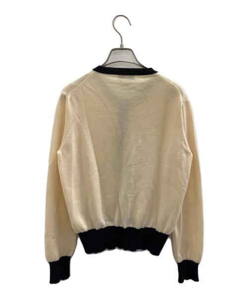 maison kitsune（メゾンキツネ）maison kitsune (メゾンキツネ) ウール ロゴ刺しゅう クルーネックカーディガン ベージュ×ブラック サイズ:Freeの古着・服飾アイテム