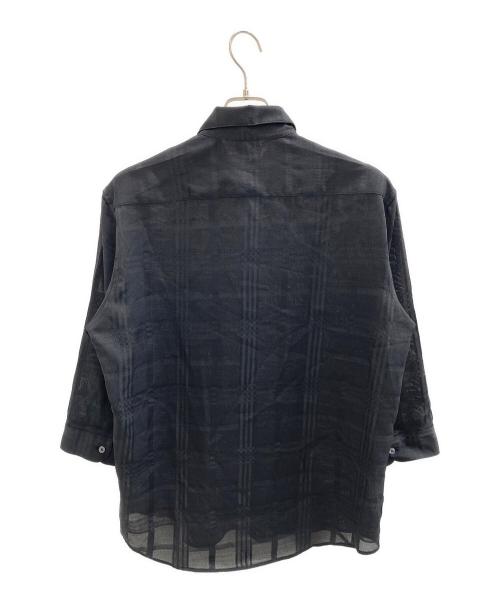 BLACK LABEL CRESTBRIDGE（ブラックレーベル クレストブリッジ）BLACK LABEL CRESTBRIDGE (ブラックレーベル クレストブリッジ) シアーシャドーチェックスリークォーターシャツ ブラック サイズ:Lの古着・服飾アイテム