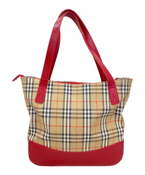 Burberry's（バーバリーズ）Burberry's (バーバリーズ) トートバッグ　ノバチェック ブラウン×レッドの古着・服飾アイテム