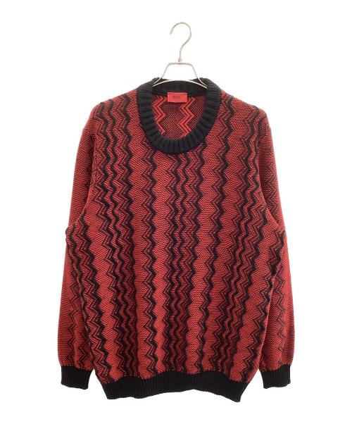 HUGO BOSS（ヒューゴ ボス）HUGO BOSS (ヒューゴ ボス) 厚手ニット レッド×ブラック サイズ:XXLの古着・服飾アイテム