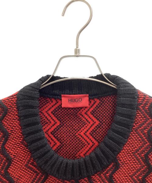 HUGO BOSS（ヒューゴ ボス）HUGO BOSS (ヒューゴ ボス) 厚手ニット レッド×ブラック サイズ:XXLの古着・服飾アイテム