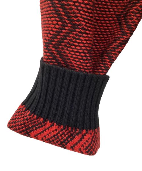 HUGO BOSS（ヒューゴ ボス）HUGO BOSS (ヒューゴ ボス) 厚手ニット レッド×ブラック サイズ:XXLの古着・服飾アイテム