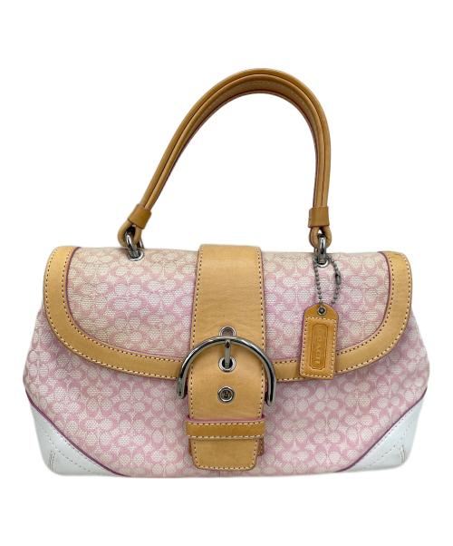 COACH（コーチ）COACH (コーチ) ミニシグネチャー ハンドバッグ ピンク×ホワイトの古着・服飾アイテム