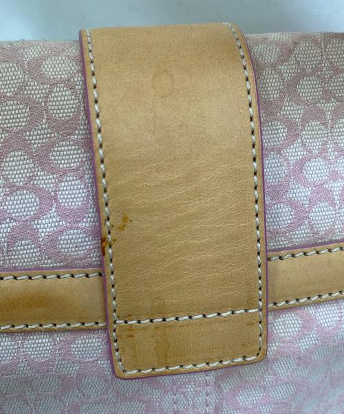 COACH（コーチ）COACH (コーチ) ミニシグネチャー ハンドバッグ ピンク×ホワイトの古着・服飾アイテム
