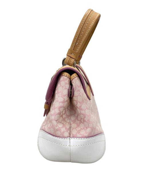 COACH（コーチ）COACH (コーチ) ミニシグネチャー ハンドバッグ ピンク×ホワイトの古着・服飾アイテム