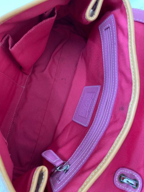 COACH（コーチ）COACH (コーチ) ミニシグネチャー ハンドバッグ ピンク×ホワイトの古着・服飾アイテム