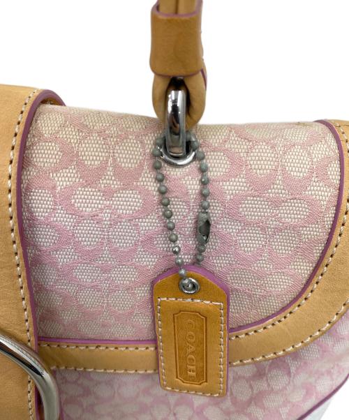 COACH（コーチ）COACH (コーチ) ミニシグネチャー ハンドバッグ ピンク×ホワイトの古着・服飾アイテム