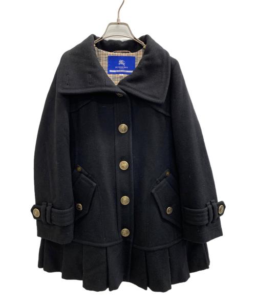 BURBERRY BLUE LABEL（バーバリー ブルー レーベル）BURBERRY BLUE LABEL (バーバリー ブルー レーベル) トレンチコートプリーツ Aライン ボリュームカラーコート ブラック サイズ:38の古着・服飾アイテム