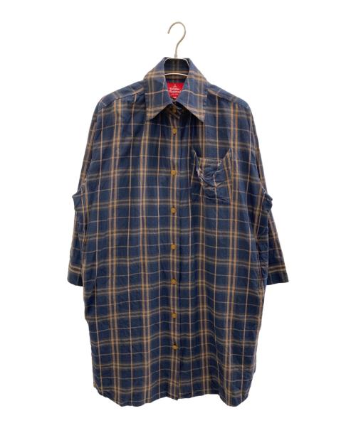 Vivienne Westwood RED LABEL（ヴィヴィアンウエストウッドレッドレーベル）Vivienne Westwood RED LABEL (ヴィヴィアンウエストウッドレッドレーベル) 長袖ワンピース ブラウン×ネイビー サイズ:00(Free)の古着・服飾アイテム