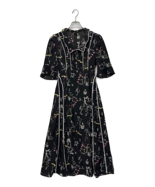 Snidel（スナイデル）Snidel (スナイデル) パイピングデザインプリントワンピース ブラックの古着・服飾アイテム