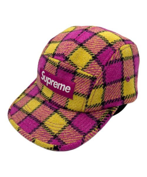 SUPREME（シュプリーム）SUPREME (シュプリーム) Harris Tweed (ハリスツイード) キャップ ピンク×イエローの古着・服飾アイテム