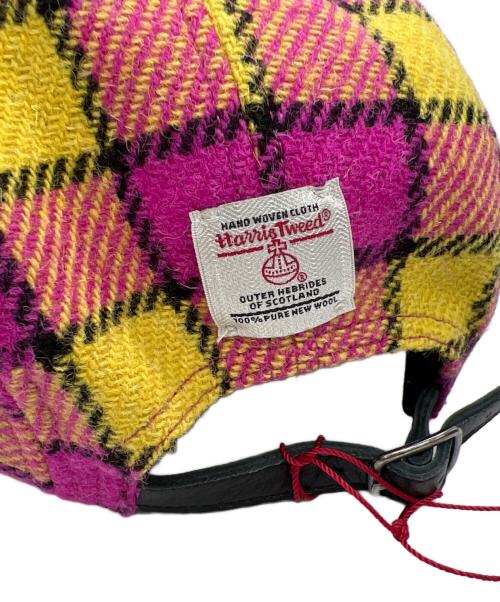 SUPREME（シュプリーム）SUPREME (シュプリーム) Harris Tweed (ハリスツイード) キャップ ピンク×イエローの古着・服飾アイテム