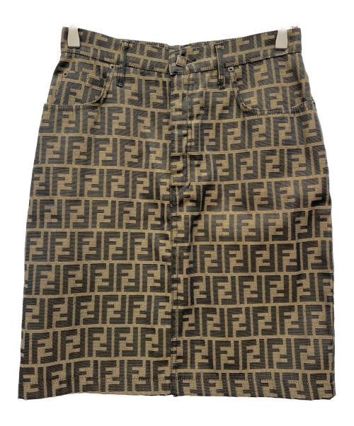 FENDI（フェンディ）FENDI (フェンディ) ズッカ柄スカート ベージュ×ブラック サイズ:46の古着・服飾アイテム