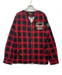 VANSON（バンソン）の古着「チェックジップカーディガン」｜レッド×ブラック