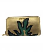 MIU MIUミュウミュウ）の古着「ラウンドファスナー財布」｜ゴールド×グリーン